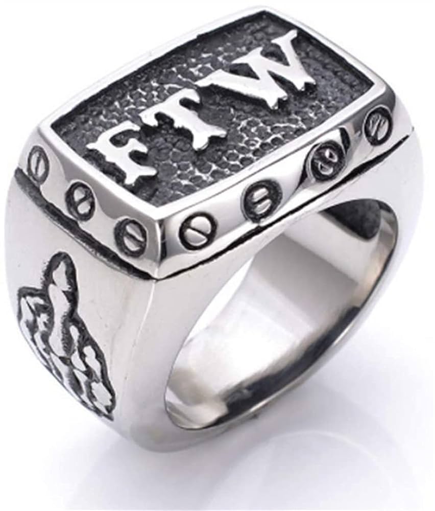 Amazon.co.jp: Mens Rings, 316 Titanium Steel Mens Outlaw FTW